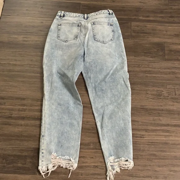 Harper Light Blue Distressed Boyfriend Jeans with Floral Patch - Picture 8 of 8